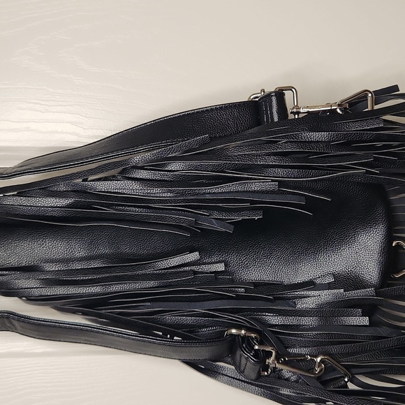 Club Exx Black Rebel Fringe Vegan Leather Backpack Shoulder Bag Silver Hardware - Picture 3 of 11
